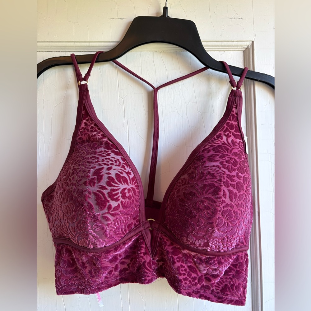 PINK Victoria's Secret Floral Lace Bralette - Deep Pink